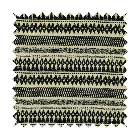 Black Beige Colour Tribal Striped Wave Pattern Chenille Upholstery Fabric JO-1015