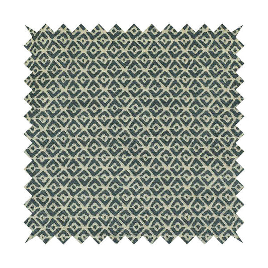 Blue Cream Colour Symmetrical Geometric Pattern Furnishing Upholstery Fabric JO-1104