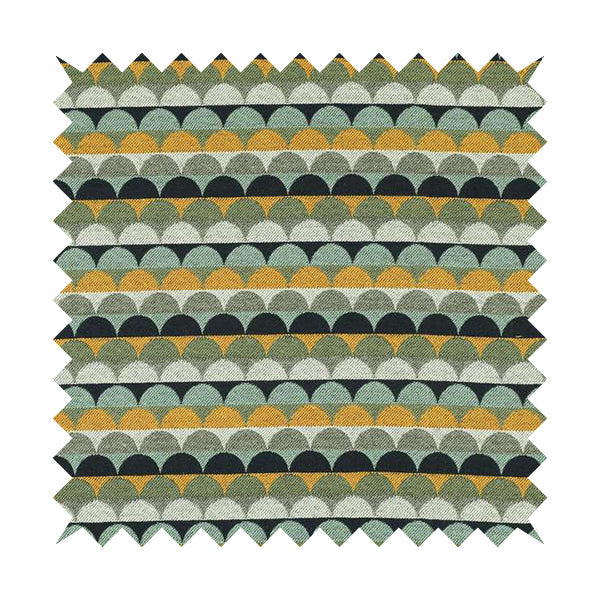 Blue Green Orange White Colour Rounded Horizontal Pattern Chenille Upholstery Fabric JO-1214