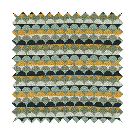 Blue Green Orange White Colour Rounded Horizontal Pattern Chenille Upholstery Fabric JO-1214
