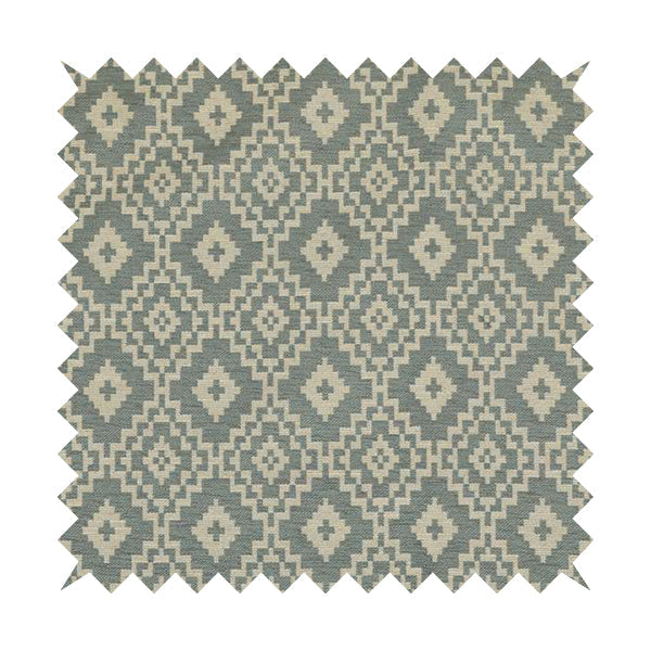 Blue Beige Coloured Geometric Pattern Furnishing Upholstery Fabric JO-1391